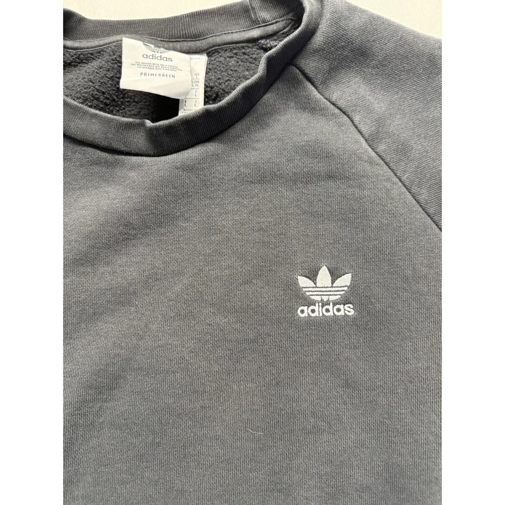 Adidas Trefoil Essentials Sweatshirt Mens Large Black Fleece Lined‎ Primegreen
